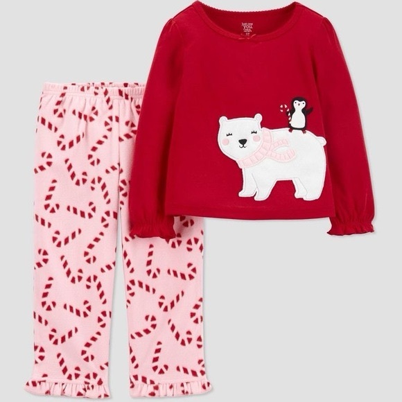 Carter’s Candy Cane Polar Bear Penguin Pajama Set - Picture 1 of 5
